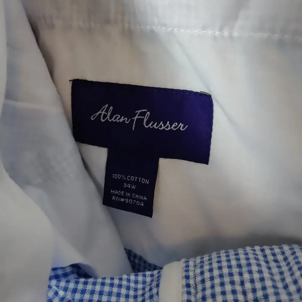 Alan Flusser Men's Sz 34 Blue Gingham Flat Front Shorts Golf Spring Easter